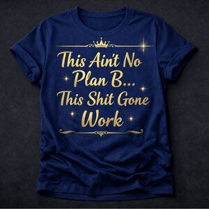 Navy Blue Graphic Tee with Gold Print
